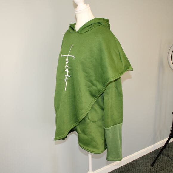 Ladies Hoodie Junior Sz XL Sweatshirt Faith LS pockets Embroidered Green Unique - Picture 6 of 11
